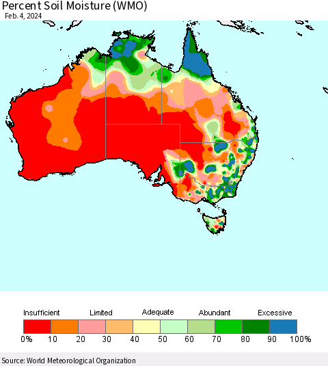 Australia Percent Soil Moisture (WMO) Thematic Map For 1/29/2024 - 2/4/2024