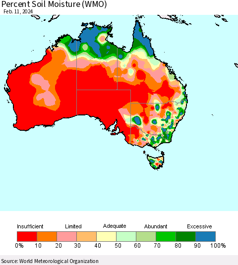 Australia Percent Soil Moisture (WMO) Thematic Map For 2/5/2024 - 2/11/2024