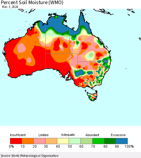 Australia Percent Soil Moisture (WMO) Thematic Map For 2/26/2024 - 3/3/2024