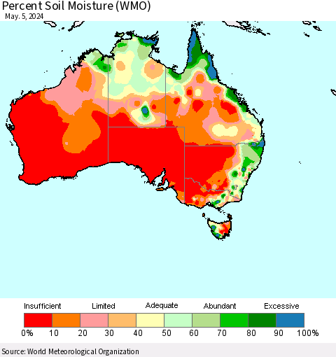 Australia Percent Soil Moisture (WMO) Thematic Map For 4/29/2024 - 5/5/2024