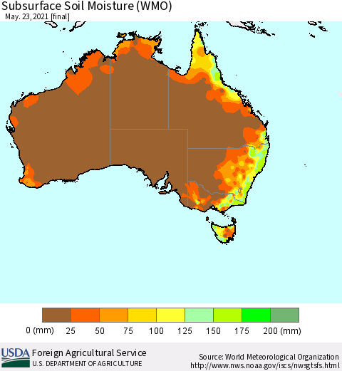Australia Subsurface Soil Moisture (WMO) Thematic Map For 5/17/2021 - 5/23/2021