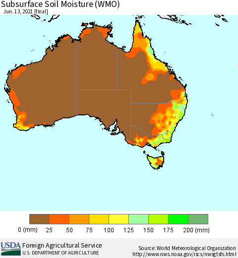 Australia Subsurface Soil Moisture (WMO) Thematic Map For 6/7/2021 - 6/13/2021