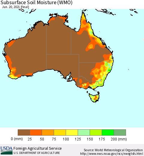 Australia Subsurface Soil Moisture (WMO) Thematic Map For 6/14/2021 - 6/20/2021