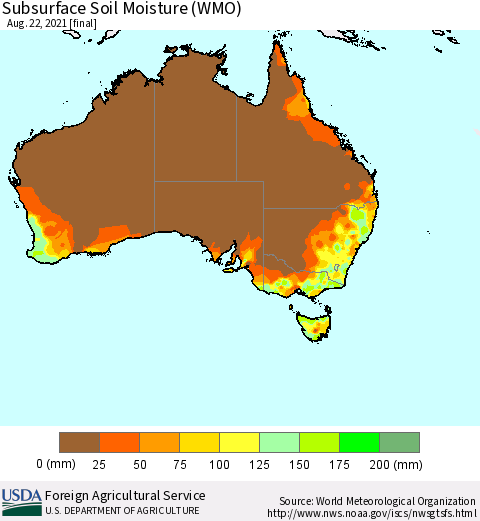 Australia Subsurface Soil Moisture (WMO) Thematic Map For 8/16/2021 - 8/22/2021