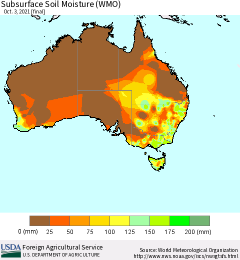 Australia Subsurface Soil Moisture (WMO) Thematic Map For 9/27/2021 - 10/3/2021