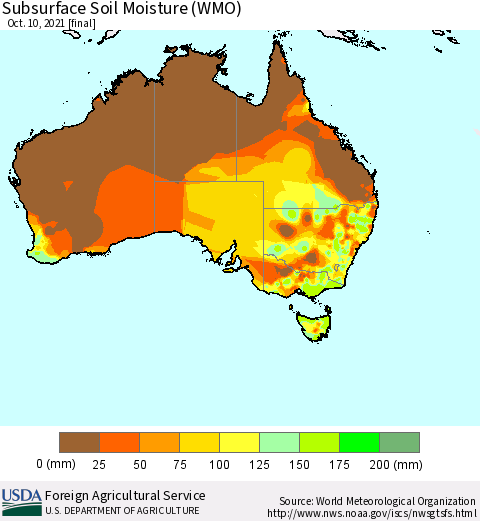 Australia Subsurface Soil Moisture (WMO) Thematic Map For 10/4/2021 - 10/10/2021