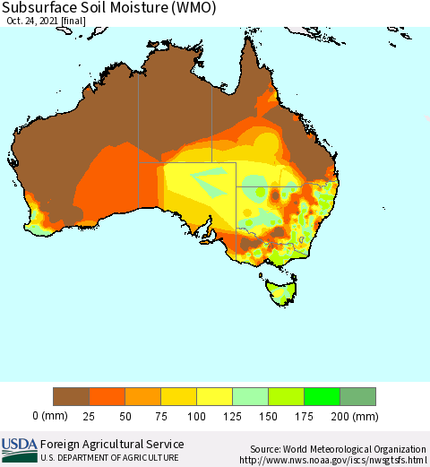 Australia Subsurface Soil Moisture (WMO) Thematic Map For 10/18/2021 - 10/24/2021
