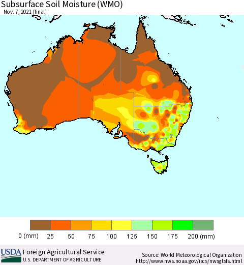 Australia Subsurface Soil Moisture (WMO) Thematic Map For 11/1/2021 - 11/7/2021