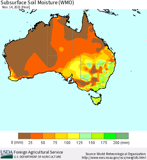 Australia Subsurface Soil Moisture (WMO) Thematic Map For 11/8/2021 - 11/14/2021