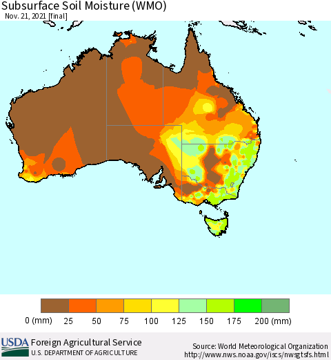 Australia Subsurface Soil Moisture (WMO) Thematic Map For 11/15/2021 - 11/21/2021