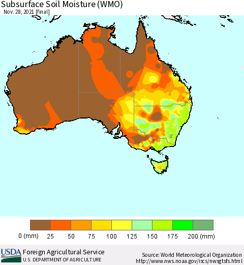 Australia Subsurface Soil Moisture (WMO) Thematic Map For 11/22/2021 - 11/28/2021
