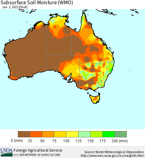 Australia Subsurface Soil Moisture (WMO) Thematic Map For 12/27/2021 - 1/2/2022