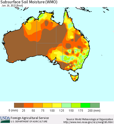 Australia Subsurface Soil Moisture (WMO) Thematic Map For 1/10/2022 - 1/16/2022