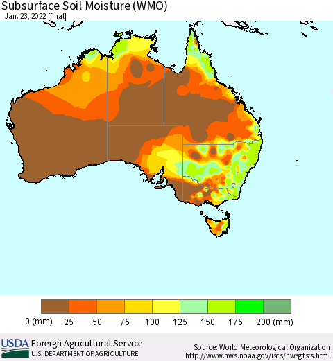 Australia Subsurface Soil Moisture (WMO) Thematic Map For 1/17/2022 - 1/23/2022