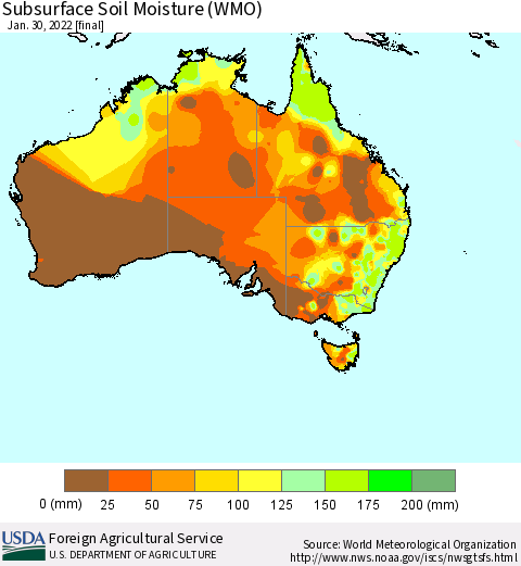 Australia Subsurface Soil Moisture (WMO) Thematic Map For 1/24/2022 - 1/30/2022