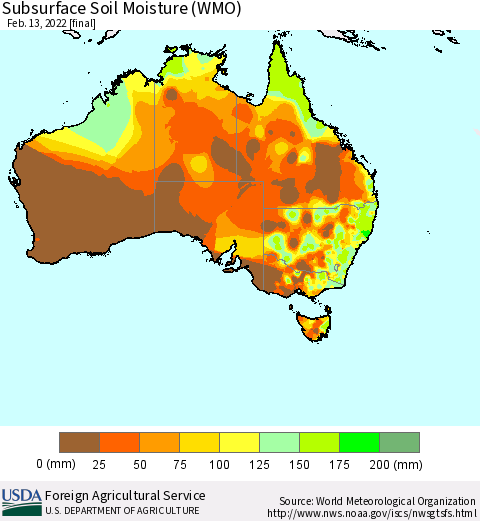 Australia Subsurface Soil Moisture (WMO) Thematic Map For 2/7/2022 - 2/13/2022