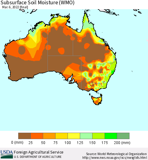 Australia Subsurface Soil Moisture (WMO) Thematic Map For 2/28/2022 - 3/6/2022