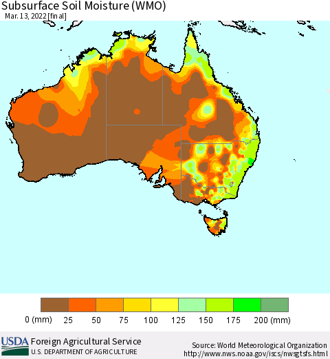 Australia Subsurface Soil Moisture (WMO) Thematic Map For 3/7/2022 - 3/13/2022