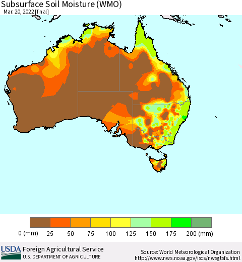 Australia Subsurface Soil Moisture (WMO) Thematic Map For 3/14/2022 - 3/20/2022