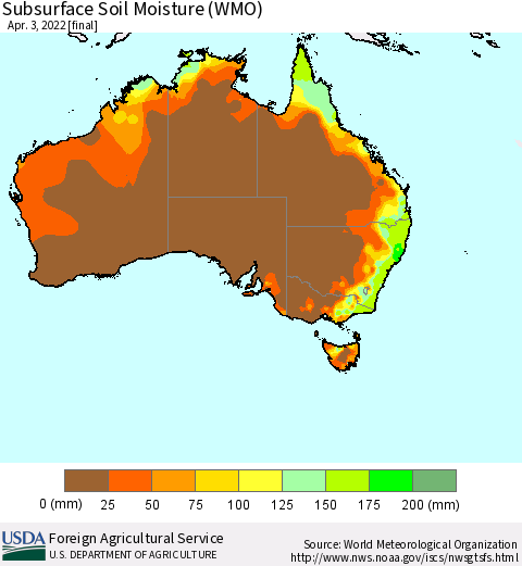 Australia Subsurface Soil Moisture (WMO) Thematic Map For 3/28/2022 - 4/3/2022