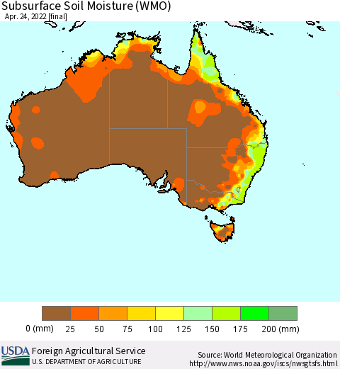 Australia Subsurface Soil Moisture (WMO) Thematic Map For 4/18/2022 - 4/24/2022