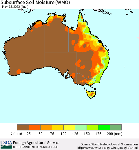 Australia Subsurface Soil Moisture (WMO) Thematic Map For 5/9/2022 - 5/15/2022