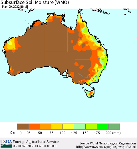 Australia Subsurface Soil Moisture (WMO) Thematic Map For 5/23/2022 - 5/29/2022