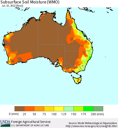 Australia Subsurface Soil Moisture (WMO) Thematic Map For 7/4/2022 - 7/10/2022