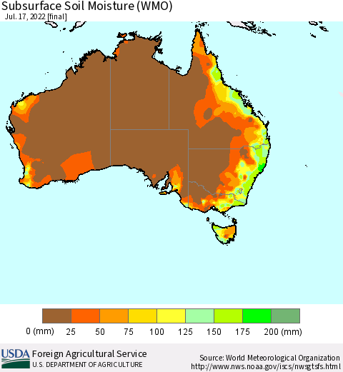 Australia Subsurface Soil Moisture (WMO) Thematic Map For 7/11/2022 - 7/17/2022