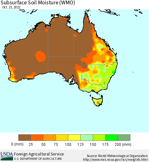 Australia Subsurface Soil Moisture (WMO) Thematic Map For 10/17/2022 - 10/23/2022