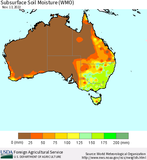 Australia Subsurface Soil Moisture (WMO) Thematic Map For 11/7/2022 - 11/13/2022