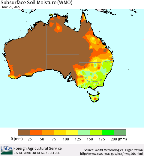 Australia Subsurface Soil Moisture (WMO) Thematic Map For 11/14/2022 - 11/20/2022