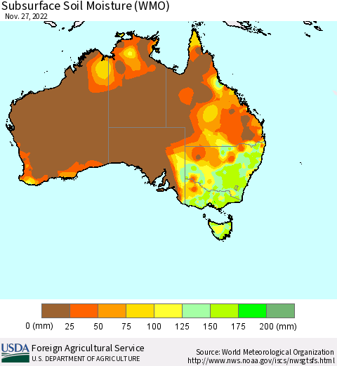 Australia Subsurface Soil Moisture (WMO) Thematic Map For 11/21/2022 - 11/27/2022