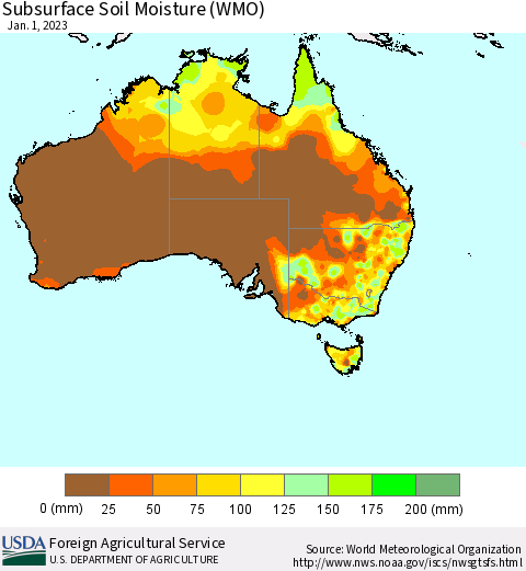 Australia Subsurface Soil Moisture (WMO) Thematic Map For 12/26/2022 - 1/1/2023