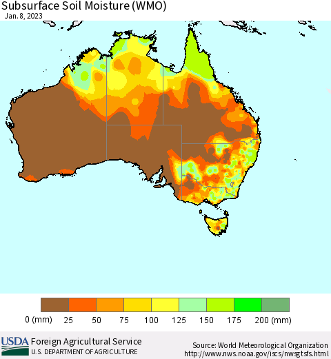 Australia Subsurface Soil Moisture (WMO) Thematic Map For 1/2/2023 - 1/8/2023