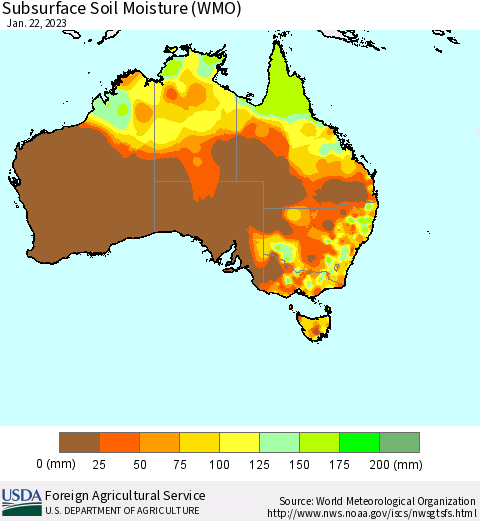 Australia Subsurface Soil Moisture (WMO) Thematic Map For 1/16/2023 - 1/22/2023
