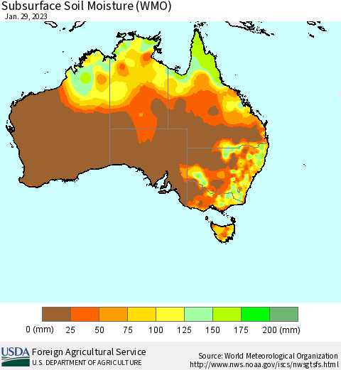 Australia Subsurface Soil Moisture (WMO) Thematic Map For 1/23/2023 - 1/29/2023