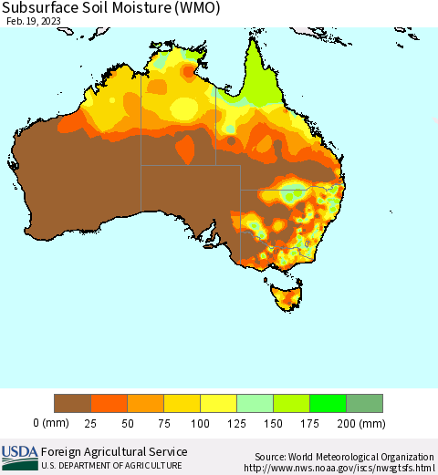 Australia Subsurface Soil Moisture (WMO) Thematic Map For 2/13/2023 - 2/19/2023