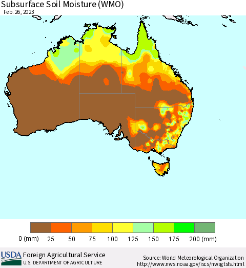 Australia Subsurface Soil Moisture (WMO) Thematic Map For 2/20/2023 - 2/26/2023