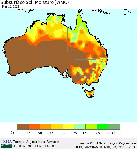 Australia Subsurface Soil Moisture (WMO) Thematic Map For 3/6/2023 - 3/12/2023