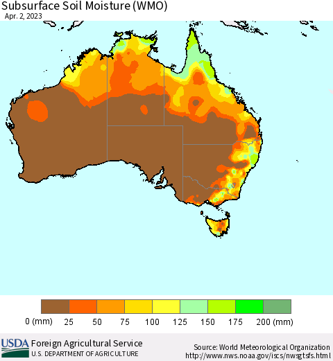 Australia Subsurface Soil Moisture (WMO) Thematic Map For 3/27/2023 - 4/2/2023