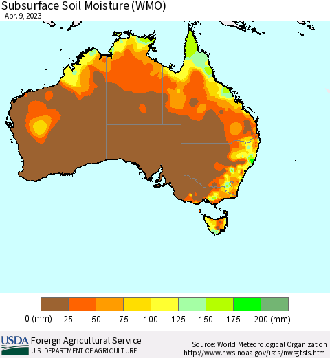 Australia Subsurface Soil Moisture (WMO) Thematic Map For 4/3/2023 - 4/9/2023