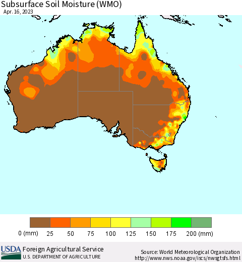 Australia Subsurface Soil Moisture (WMO) Thematic Map For 4/10/2023 - 4/16/2023