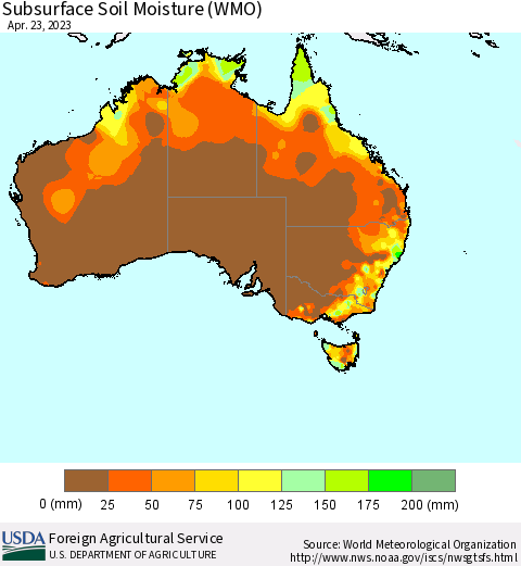 Australia Subsurface Soil Moisture (WMO) Thematic Map For 4/17/2023 - 4/23/2023