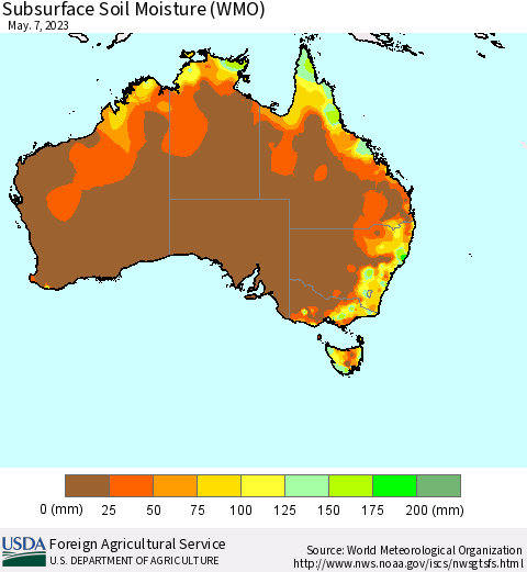 Australia Subsurface Soil Moisture (WMO) Thematic Map For 5/1/2023 - 5/7/2023