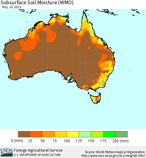 Australia Subsurface Soil Moisture (WMO) Thematic Map For 5/8/2023 - 5/14/2023