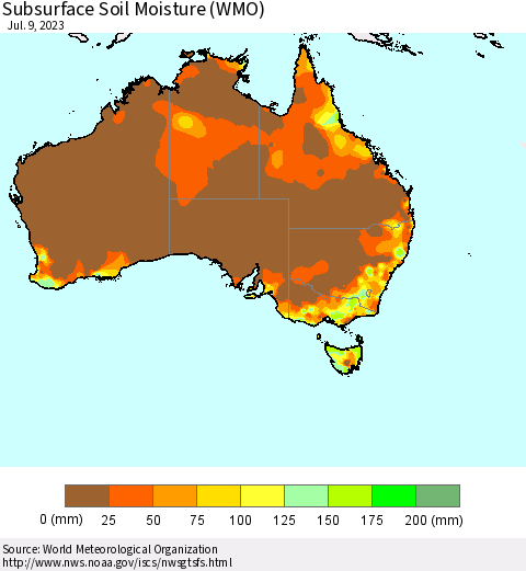 Australia Subsurface Soil Moisture (WMO) Thematic Map For 7/3/2023 - 7/9/2023