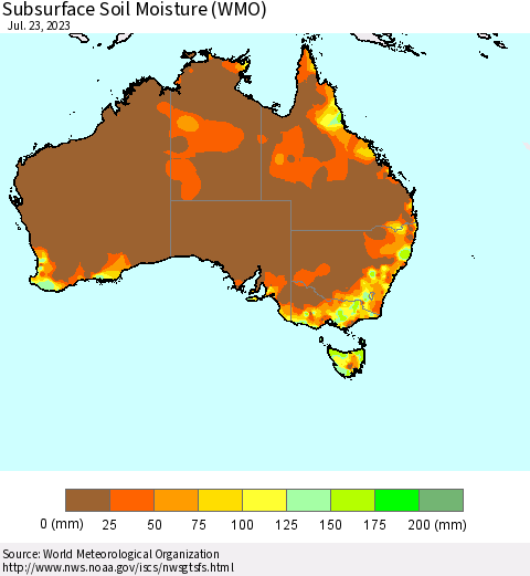 Australia Subsurface Soil Moisture (WMO) Thematic Map For 7/17/2023 - 7/23/2023
