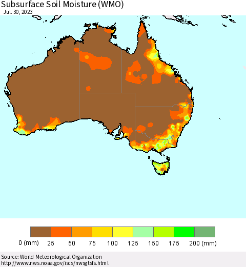 Australia Subsurface Soil Moisture (WMO) Thematic Map For 7/24/2023 - 7/30/2023