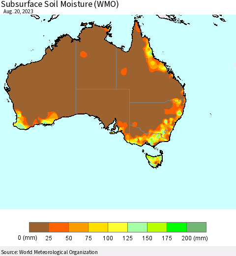 Australia Subsurface Soil Moisture (WMO) Thematic Map For 8/14/2023 - 8/20/2023